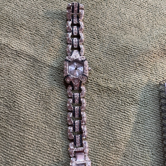 HW65 FRANZ XAVIER Signed ST. STEEL QUARTZ LADIES’ BLUE & CLEAR CRYSTAL WATCH - Picture 1 of 9